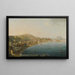 Naples view of the Riviera di Chiaia from the Sant'Antonio convent with Mount Vesuvius smoking in the distance - Pietro Antoniani — framed artwork on a wall