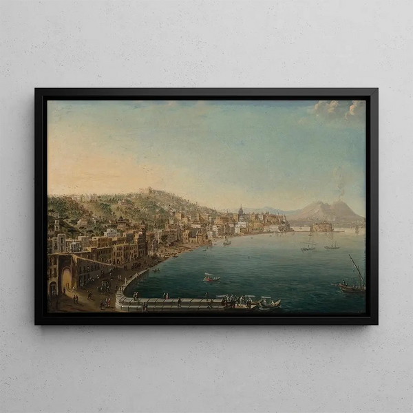 La Riviera di Chiaia Naples depuis le Convento di Sant'Antonio avec le Vésuve au loin - Pietro Antoniani — framed artwork on a wall