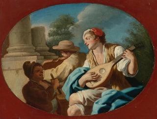 a young man playing the lute with others playing the violin and rommelpot - Pietro Bardellino — artwork view