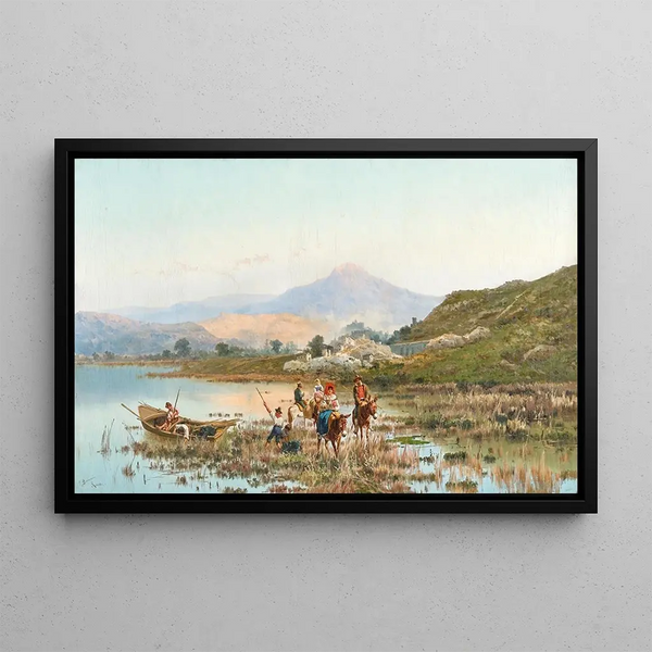 a family of fishermen by the Fucino Lake - Pietro Barucci — framed artwork on a wall