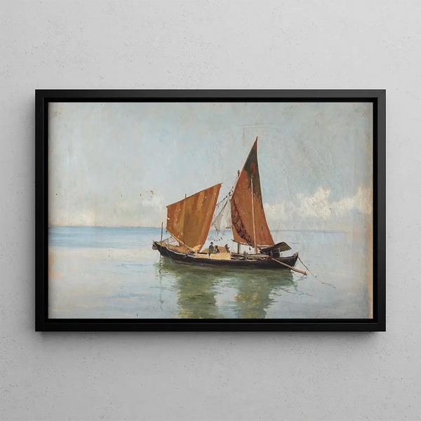 Lagoon with boat - Pietro Barucci — framed artwork on a wall