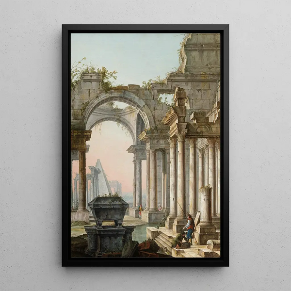 Caprice avec ruines - Pietro Bellotti — framed artwork on a wall