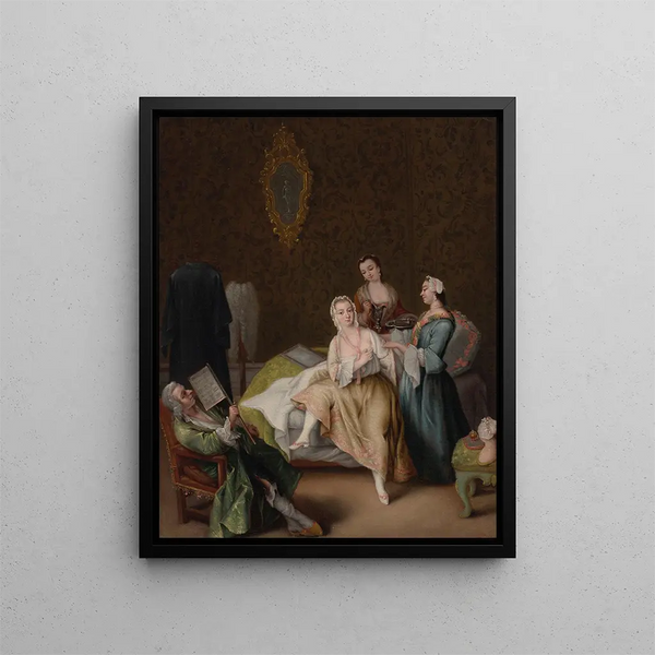 The awakening of the lady - Pietro Longhi — framed artwork on a wall