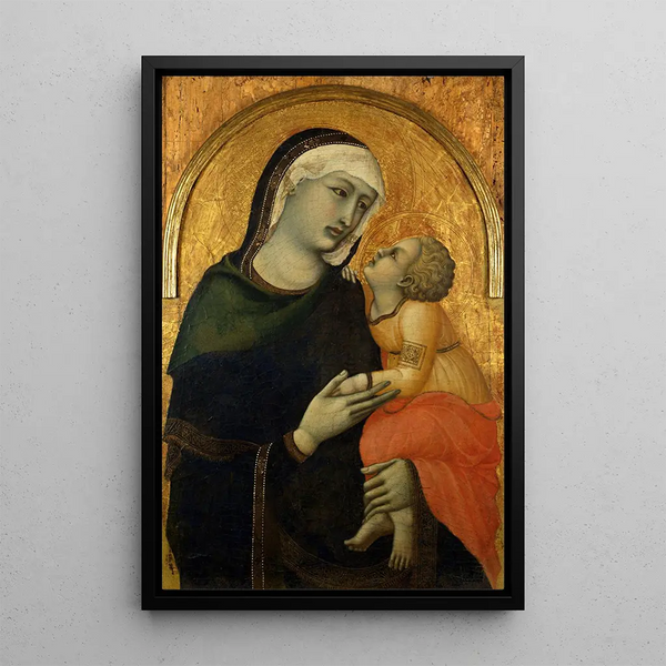 Virgin and Child Painting - Pietro Lorenzetti — framed artwork on a wall