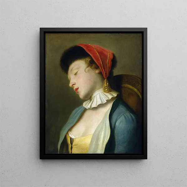 A sleeping girl - Pietro Rotari — framed artwork on a wall
