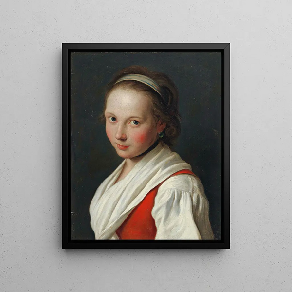 Portrait of a young woman with a headband - Pietro Rotari — framed artwork on a wall
