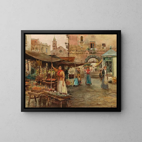 A market scene in Naples - Pietro Scoppetta — framed artwork on a wall