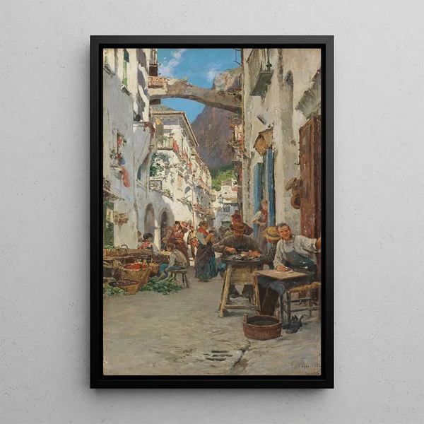 Rue avec terrasses à Amalfi - Pietro Scoppetta — framed artwork on a wall