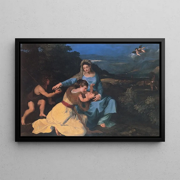 Madone avec l'Enfant Sainte Catherine et Saint Jean - Pietro da Cortona — framed artwork on a wall