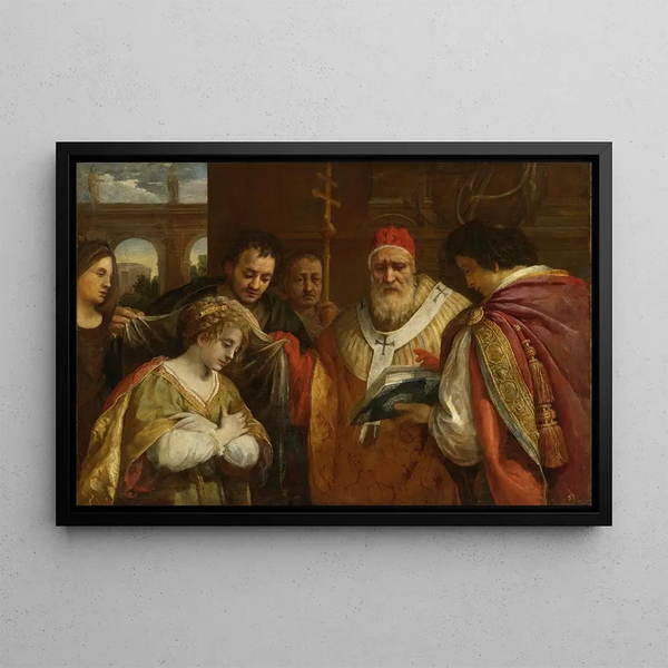 Saint Domitille receiving the veil of Pope Clement I - Pietro da Cortona — framed artwork on a wall