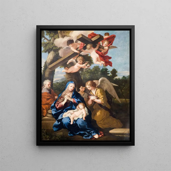 La Sainte Famille avec les anges - Pietro da Cortona — framed artwork on a wall