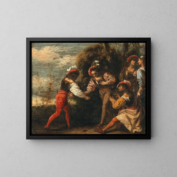 Warriors playing morra - Pietro della Vecchia — framed artwork on a wall