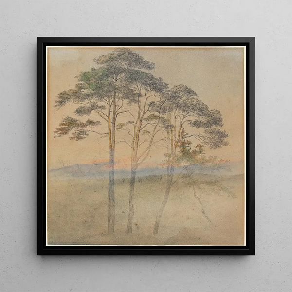 Pins dans un brouillard matinal - Ernst Ferdinand Oehme — framed artwork on a wall
