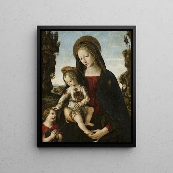 The Virgin and Child with Saint John - Pinturicchio — framed artwork on a wall