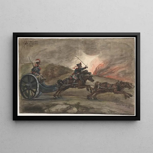Polish Artillery Painting of the Duchy of Warsaw from 1809 - Piotr Michałowski — framed artwork on a wall