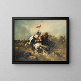 Charge de cavaliers turcs - Piotr Michałowski — framed artwork on a wall