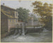 a painting of a mill with three arches on the bridge, a man on a donkey - Polyxène Basse — artwork view