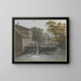 a painting of a mill with three arches on the bridge, a man on a donkey - Polyxène Basse — framed artwork on a wall