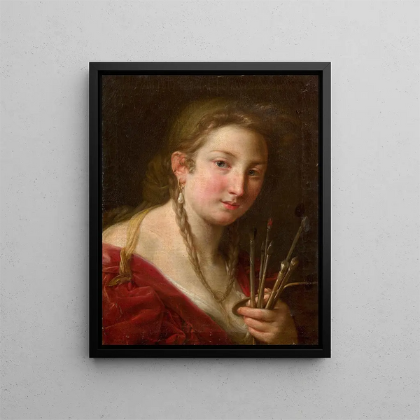 Allegory of Painting - Pompeo Batoni — framed artwork on a wall