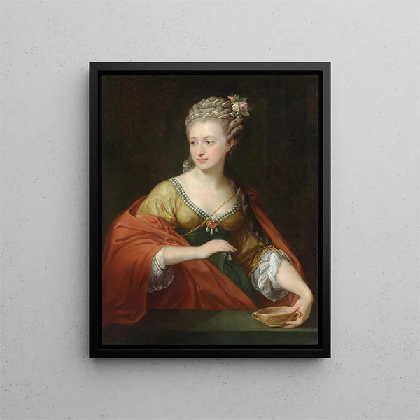 Portrait of a lady traditionally identified as Alexandra Evichovna Demidov in the role of Cleopatra - Pompeo Batoni — framed artwork on a wall