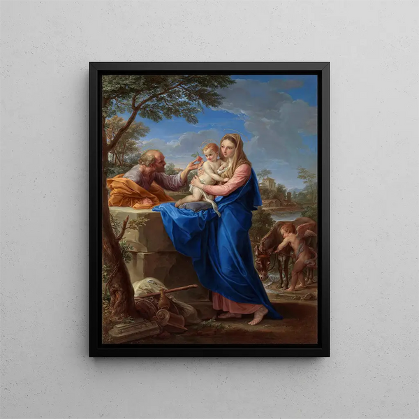 The Rest During the Flight into Egypt - Pompeo Batoni — framed artwork on a wall