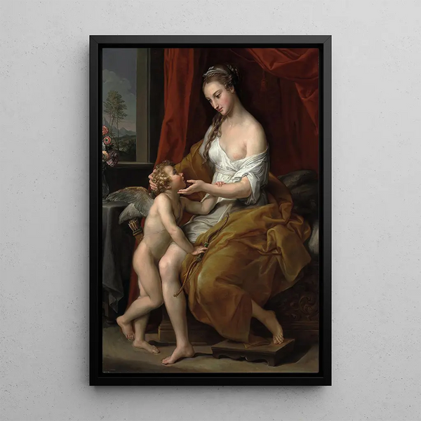 Venus caressing Cupid - Pompeo Batoni — framed artwork on a wall