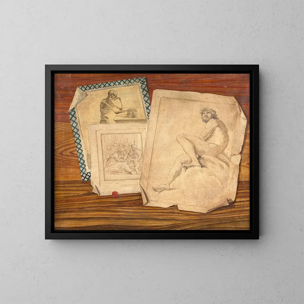Trompe-l'œil aux trois estampes - Pompeo Lapi — framed artwork on a wall