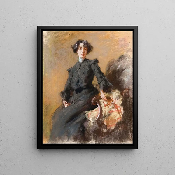 Young woman in the living room - Pompeo Mariani — framed artwork on a wall