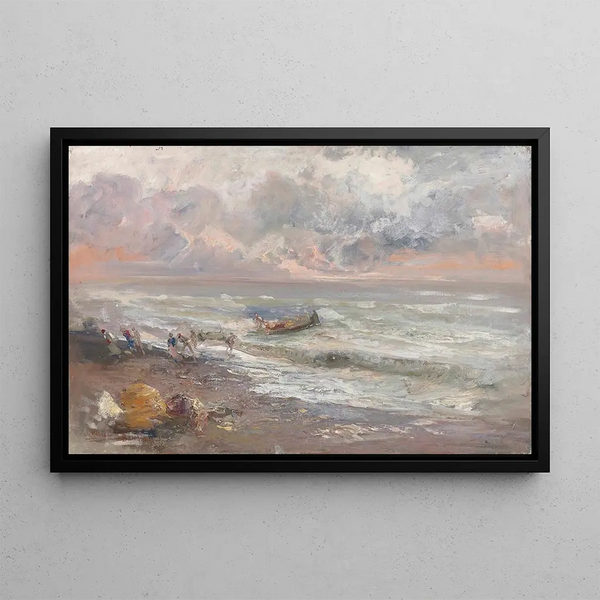 Return of the Fishing in Bordighera - Pompeo Mariani — framed artwork on a wall