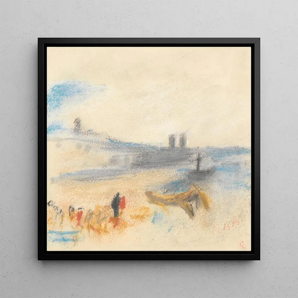 Port with a steamer at dock - Hercules Brabazon Brabazon — framed artwork on a wall