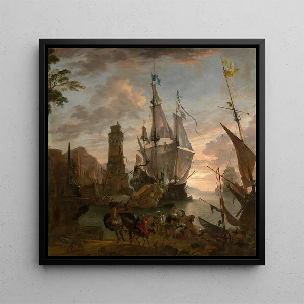 Oriental maritime port - Hendrik van Minderhout — framed artwork on a wall