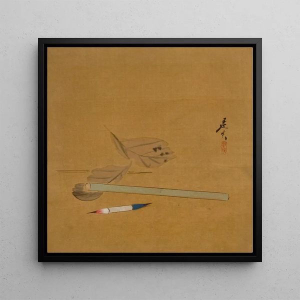 Brush holder and leaves - Shibata Zeshin — framed artwork on a wall