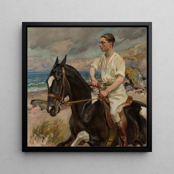 Portrait of Hérthier de Boislambert on horseback - Wojciech Kossak — framed artwork on a wall