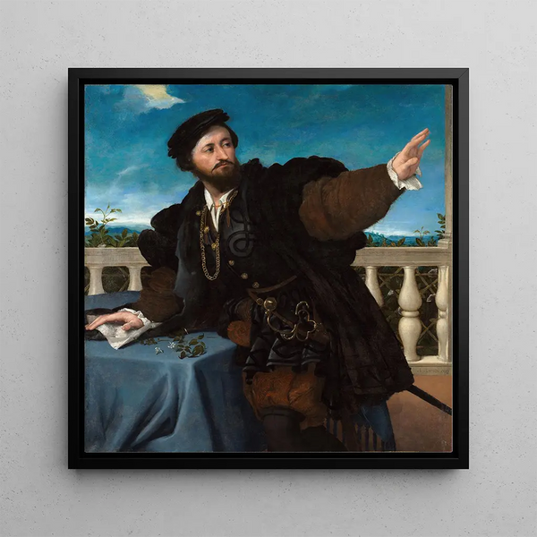 Portrait of a Man - Lorenzo Lotto — framed artwork on a wall