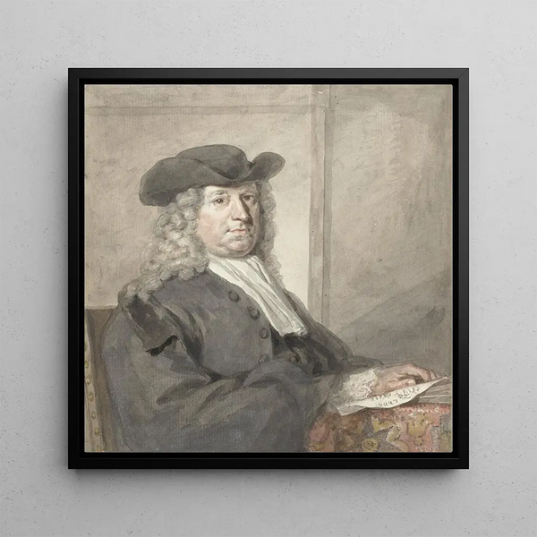 Portrait of a man with a gray hat and wig turned to the right, possibly between 1720 and 1792 - Aert Schouman — framed artwork on a wall