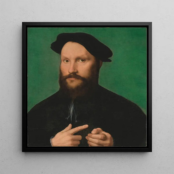 Portrait of a bearded man - Joos Van Cleve — framed artwork on a wall