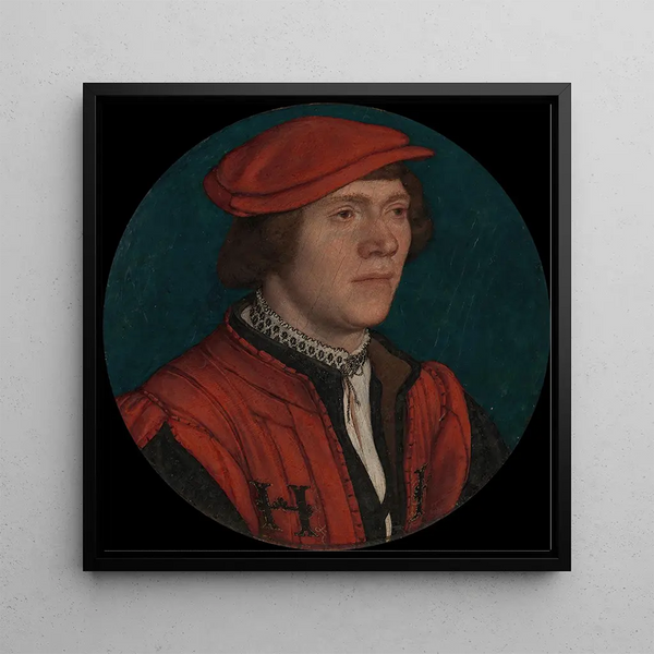 Portrait of a man in a red cap - Hans Holbein the Younger — framed artwork on a wall