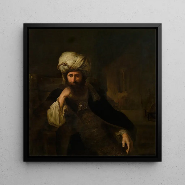 Portrait of a Man in Oriental Attire - Christian Wilhelm Ernst Dietrich — framed artwork on a wall