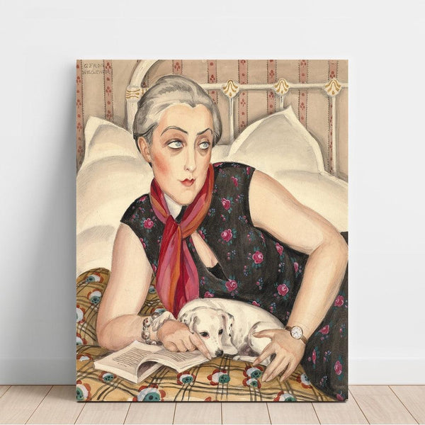 Reproduction of the painting Portrait of a woman reading with a dog - Gerda Wegener