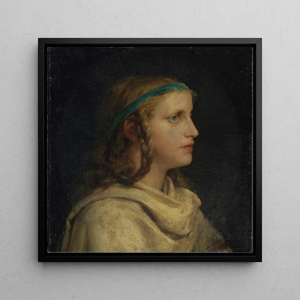 Portrait of a girl in profile - Albert Anker — framed artwork on a wall
