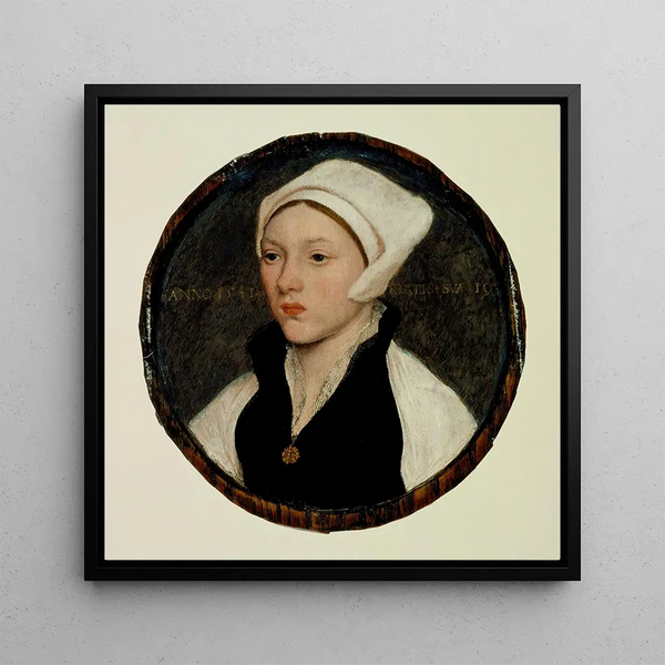 Portrait of a young woman with a white headdress - Hans Holbein the Younger — wall display of the artwork