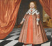 Portrait of a young girl in front of a draped red curtain, a landscape beyond - Dutch School — artwork view
