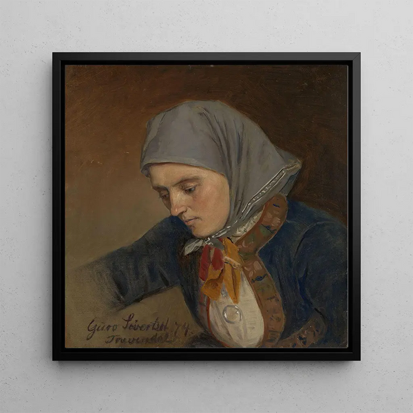 Portrait of Guro Sivertsdatter Travendal - Adolph Tidemand — framed artwork on a wall