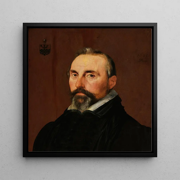 Portrait painting of Melchior Moretus - Salomon de Bray — framed artwork on a wall