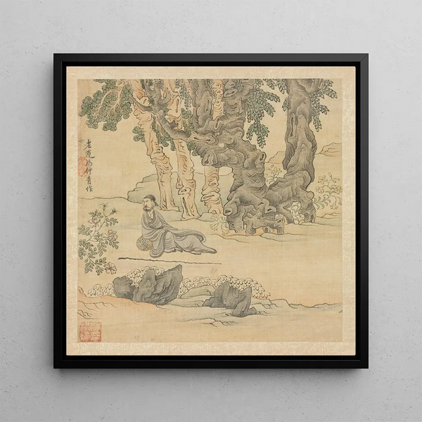 Portrait of Zhongqing in a Landscape - Chen Hongshou — framed artwork on a wall
