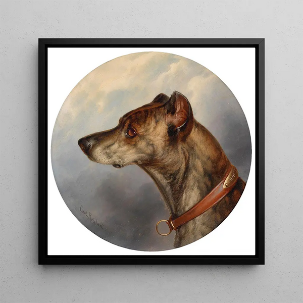 Portrait of a round dog painting - Carl Reichert — framed artwork on a wall