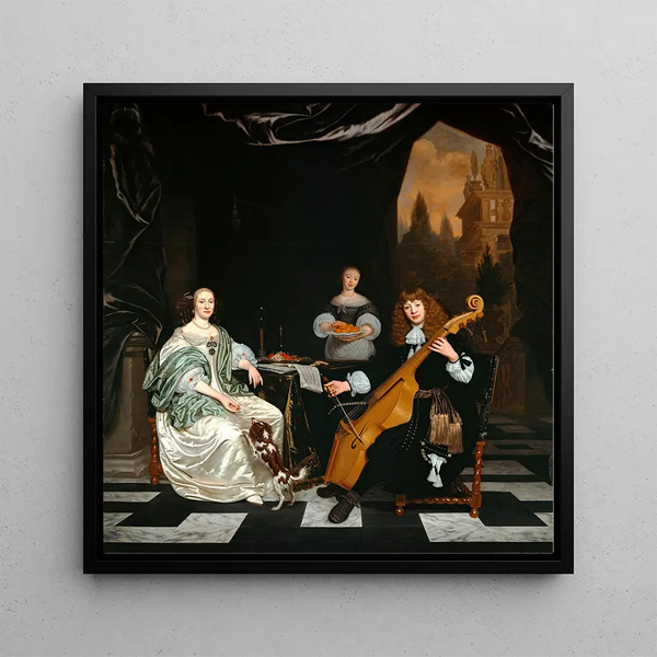 Portrait of the Sinfonia family - Michiel Van Musscher — framed artwork on a wall