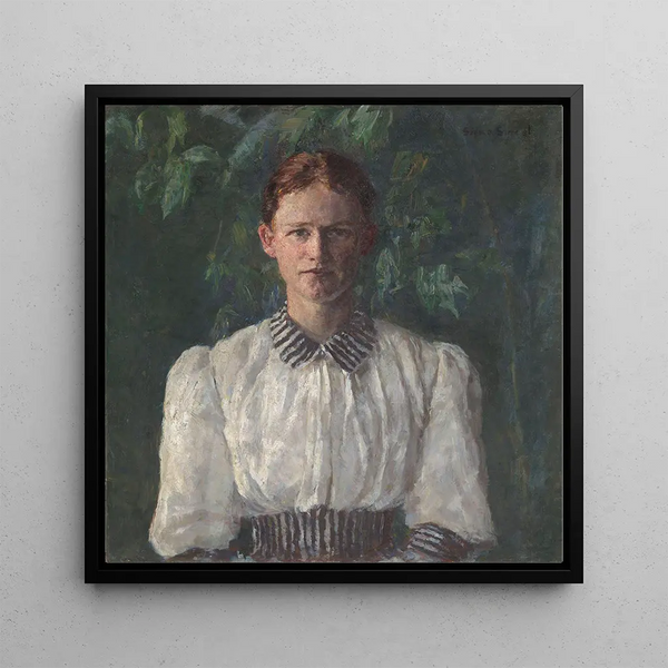 Portrait painting of the artist Helga Ring - Signe Scheel — framed artwork on a wall