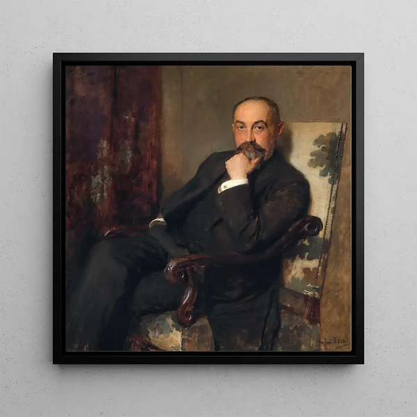 Portrait of the sheep wool manufacturer Emil Schwarz 1863-1939 in an armchair - John Quincy Adams — framed artwork on a wall