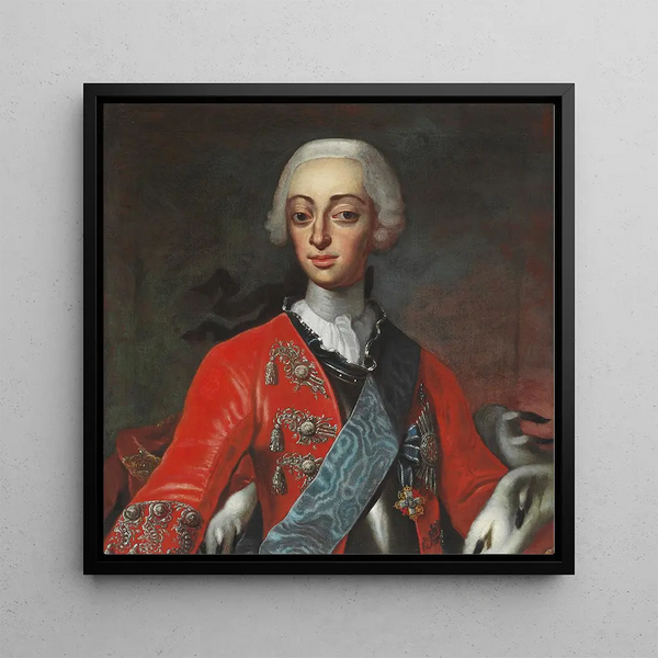 Portrait of King Frederik V - Andreas Müller — framed artwork on a wall